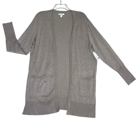NWT Nine West Cardigan Duster L Brown Pockets Open Front Ribbed Cuffs Stretch - Picture 3 of 10